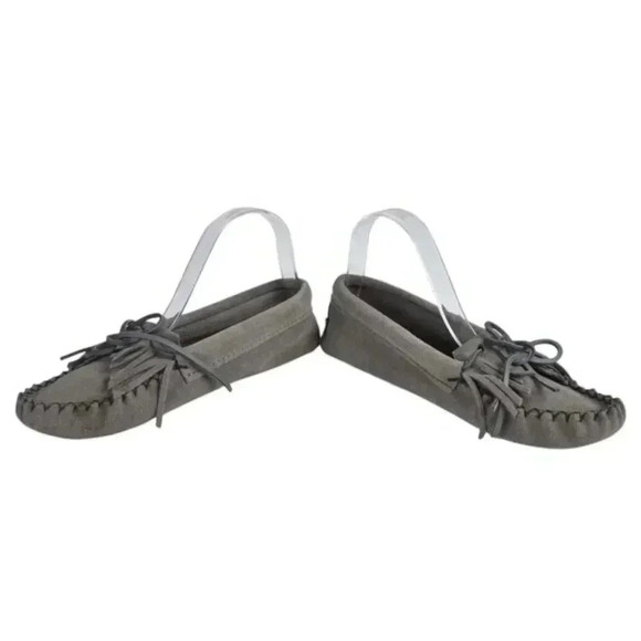 Laurentian Chief Canada Moccasins Spider Fringe Flap Suede Gray Size 7 - Picture 4 of 8
